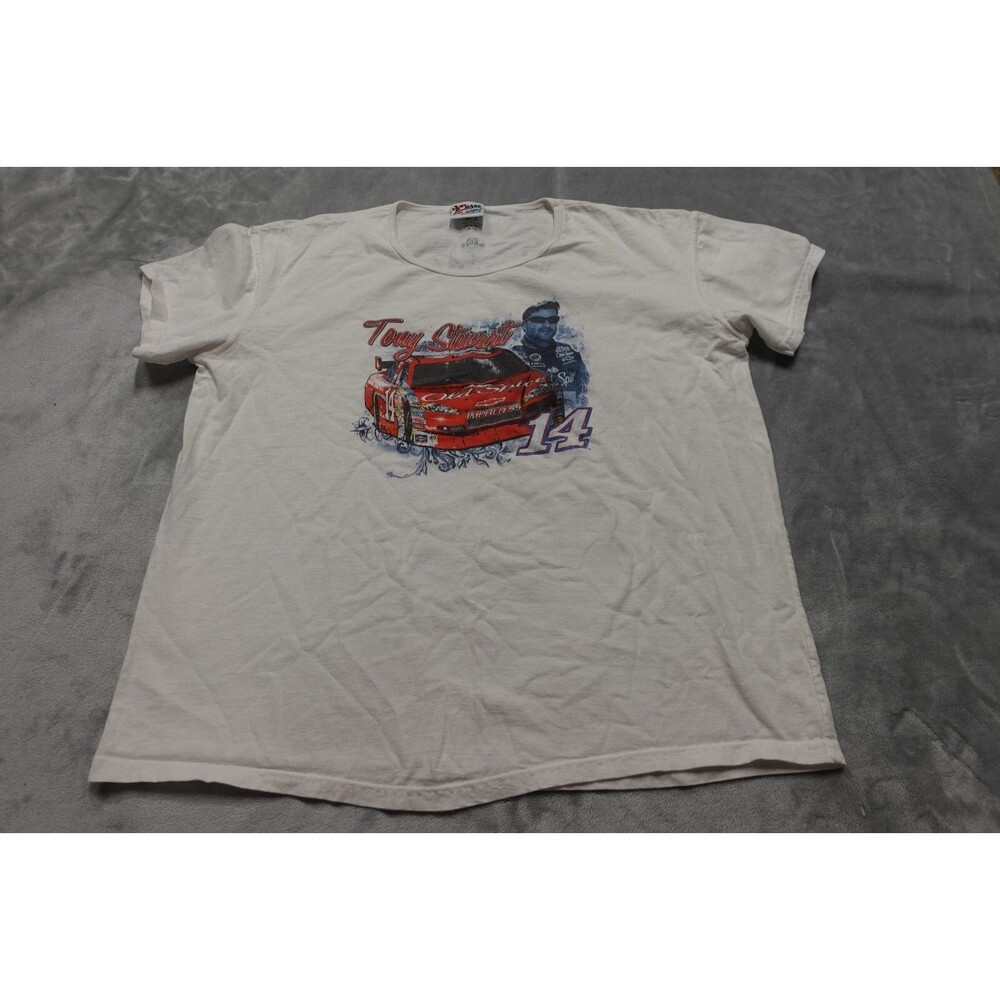 Tony Stewart Womens Large Old Spice #14 White American Double Sided Nascar Shirt